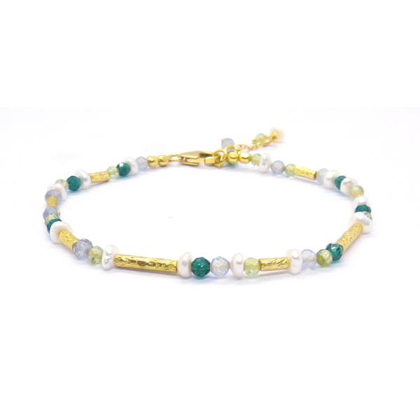 STONES & SILVER YELLOW GOLD MULTI STONE BRACELET - GREEN