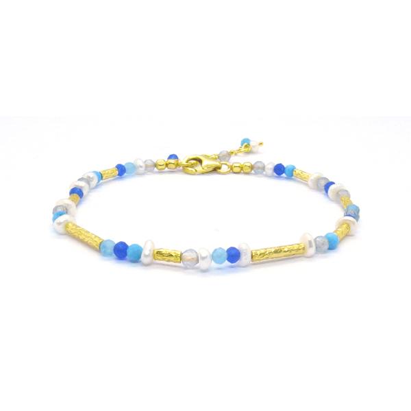 STONES & SILVER YELLOW GOLD MULTI STONE BRACELET - BLUE