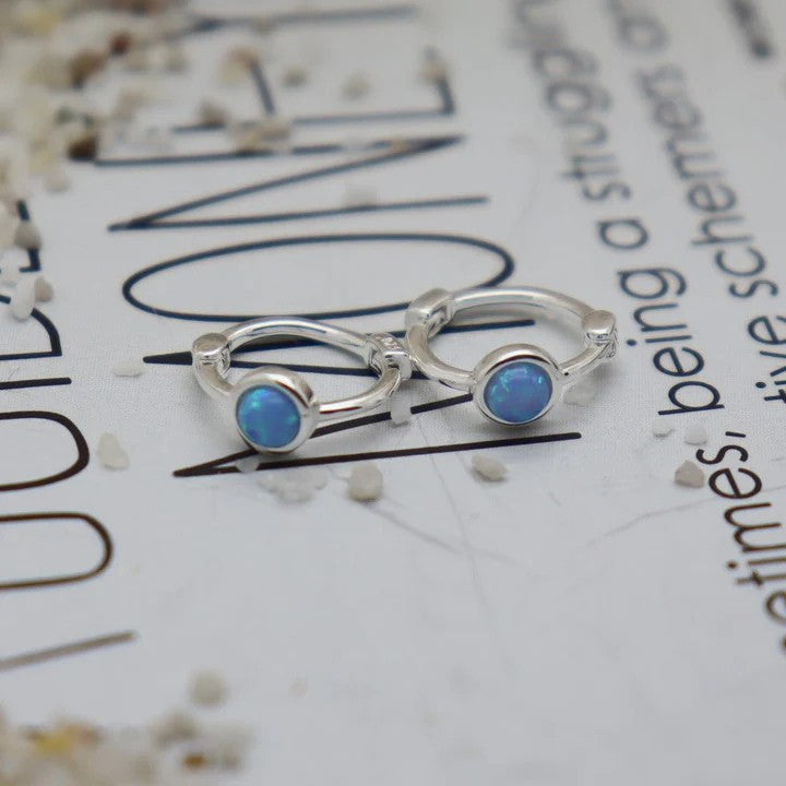 MIKI JEWELLERY OPAL HUGGIES - SILVER & BLUE