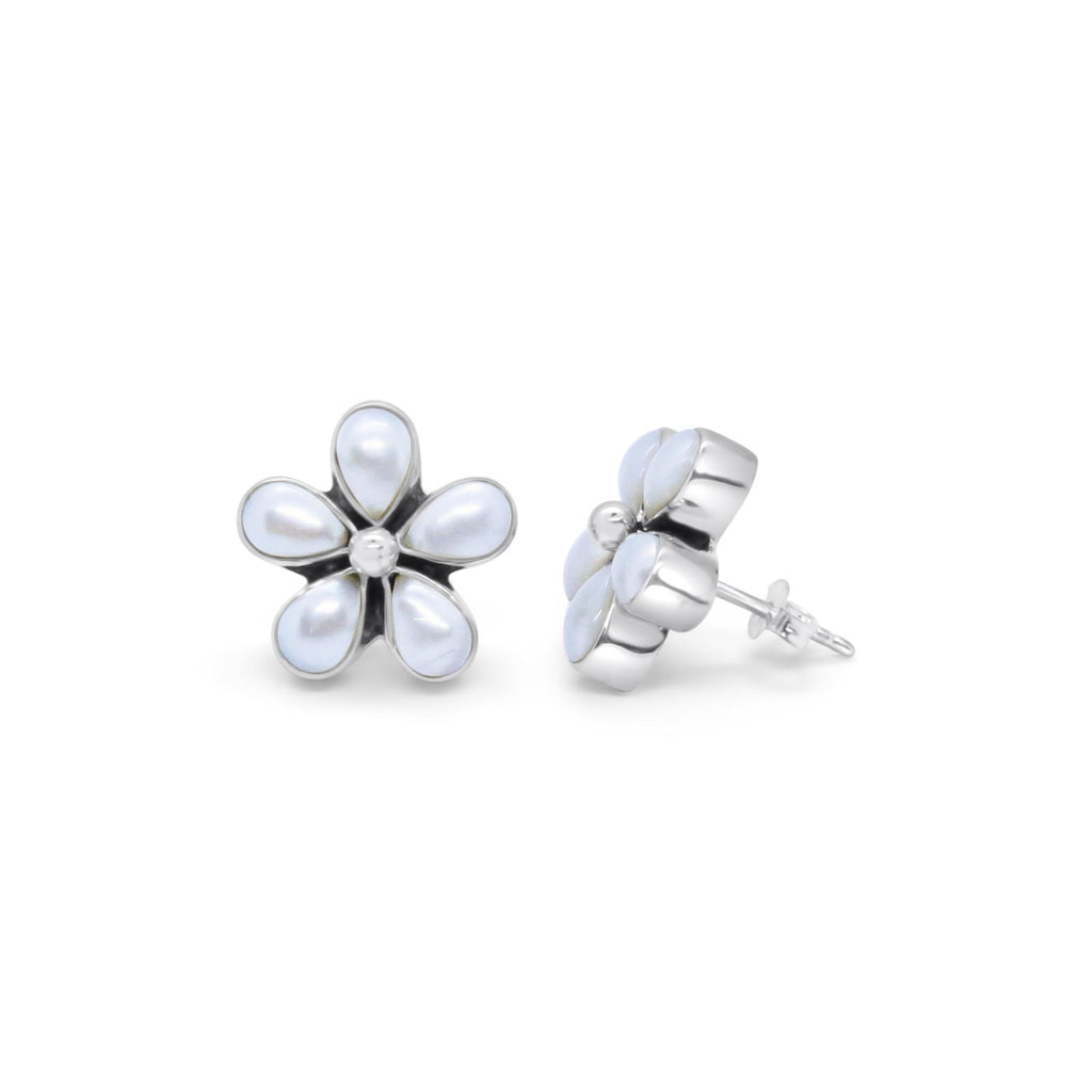 STONES & SILVER PEARL STUD FLOWER EARRINGS