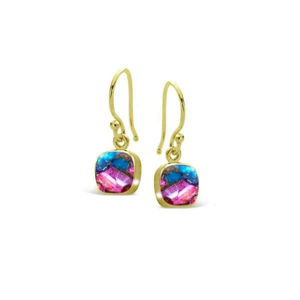 STONES & SILVER YELLOW GOLD SPINY OYSTER SQUARE DROPS - PINK