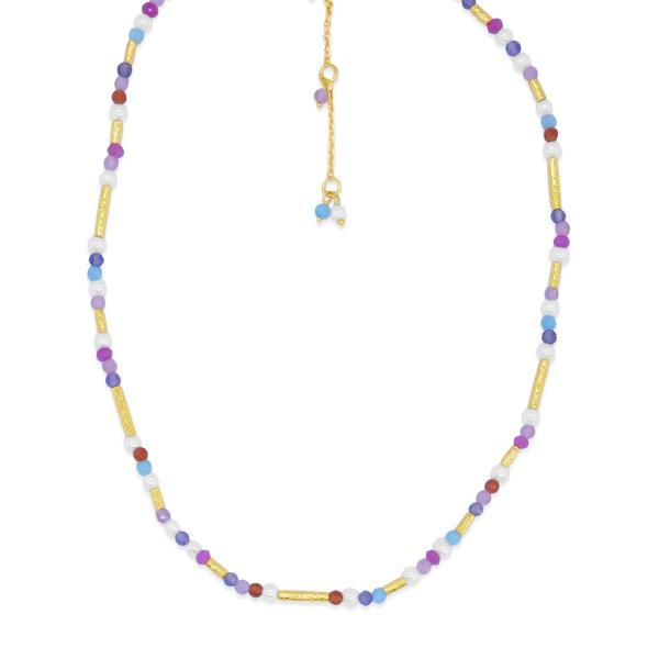 STONES & SILVER YELLOW GOLD MULTI STONE NECKLACE - PINK