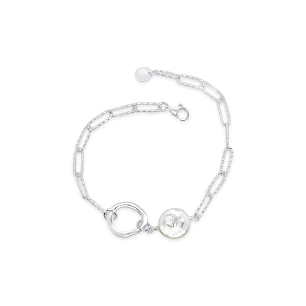 STONES & SILVER FRESHWATER PEARL CHAIN BRACELET 20cm