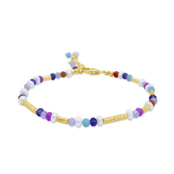 STONES & SILVER YELLOW GOLD MULTI STONE BRACELET - PINK