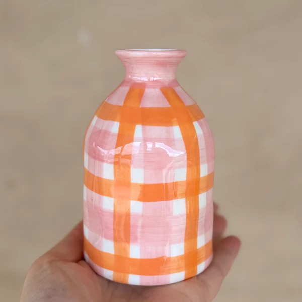 NOSS & CO BUD VASE - PINK & ORANGE GINGHAM