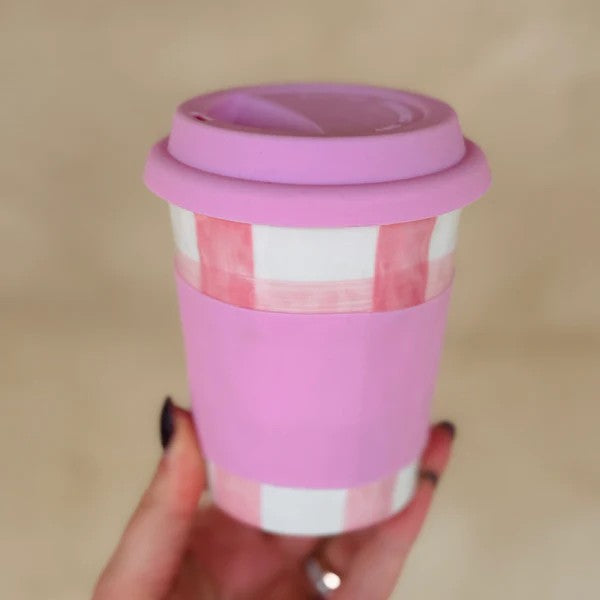 NOSS & CO TRAVEL MUG - PINK GINGHAM