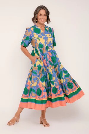 ADRIFT SABRE V-NECK DRESS IN MONTEGO BAY [SZ:L]