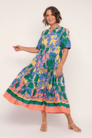 ADRIFT SABRE V-NECK DRESS IN MONTEGO BAY [SZ:L]