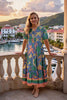ADRIFT SABRE V-NECK DRESS IN MONTEGO BAY [SZ:L]