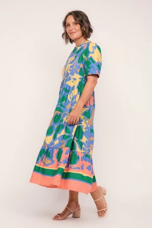 ADRIFT SABRE V-NECK DRESS IN MONTEGO BAY [SZ:L]