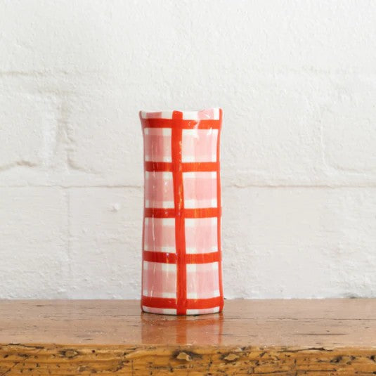 NOSS & CO SMALL VASE - PINK & RED GINGHAM 