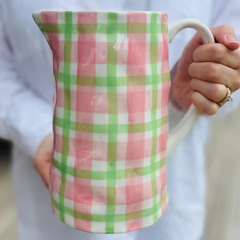 NOSS & CO MEDIUM JUG - ROSE PINK & MINT GREEN GINGHAM 