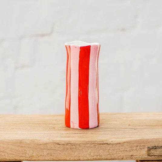 NOSS & CO SMALL VASE - RED & PINK STRIPE 