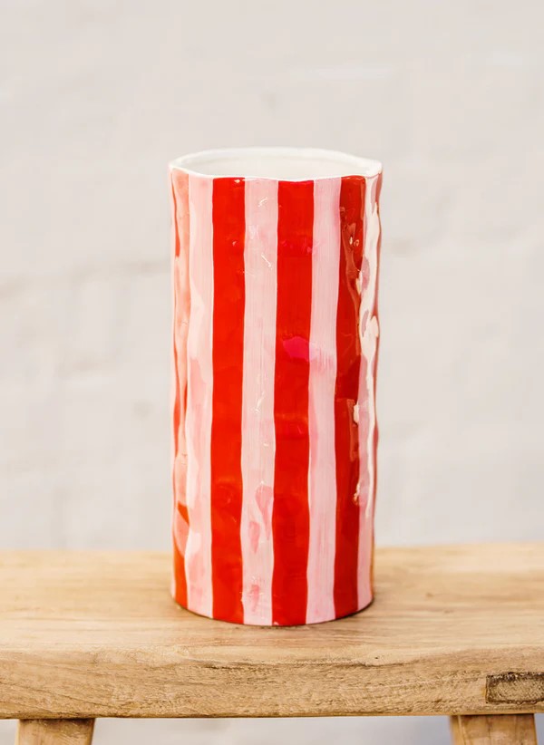 NOSS & CO LARGE VASE - RED & PINK STRIPE 