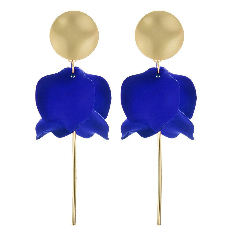 GREENWOOD DESIGNS OLIVIA MATTE GOLD & BRIGHT BLUE DANGLES