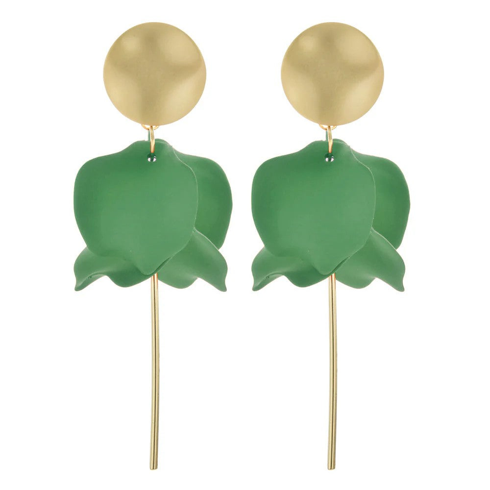 GREENWOOD DESIGNS OLIVIA MATTE GOLD & GREEN DANGLES