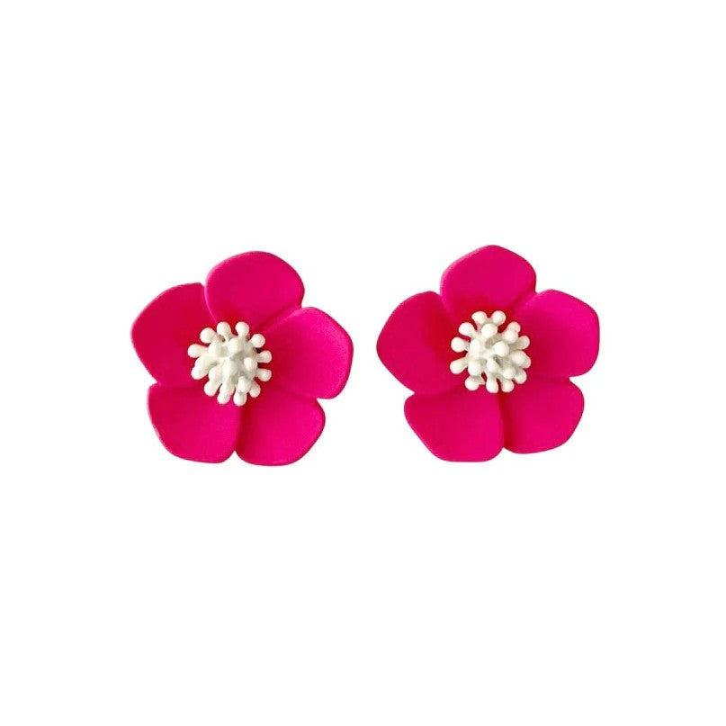 GREENWOOD DESIGNS SMALL FLOWER EARRING - HOT PINK & WHITE