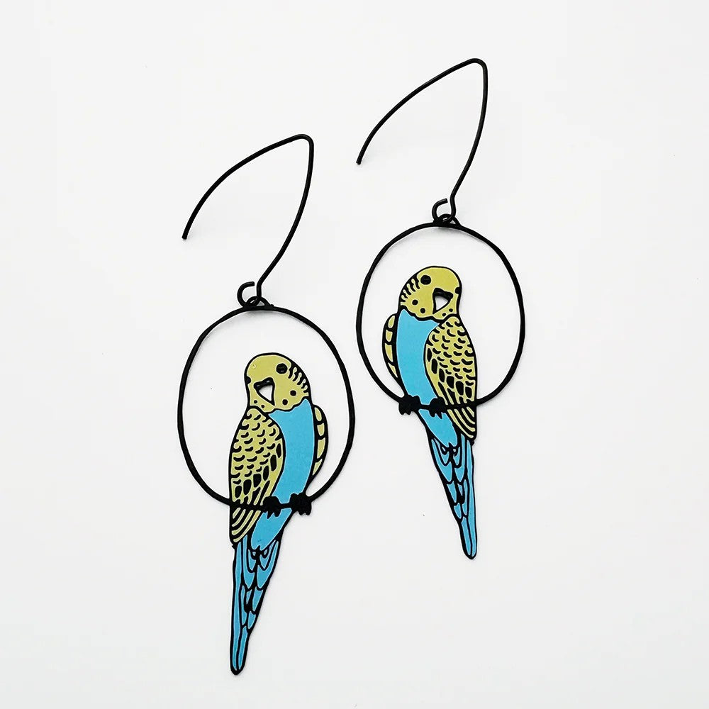 DENZ & CO - BUDGIES IN BLACK, BLUE & YELLOW