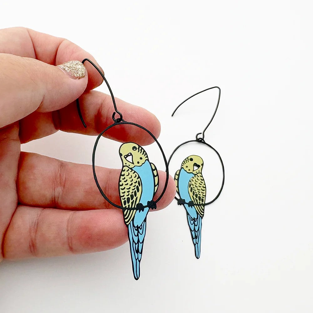 DENZ & CO - BUDGIES IN BLACK, BLUE & YELLOW