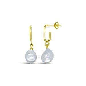STONES & SILVER YELLOW GOLD & FRESHWATER PEARL EARRING