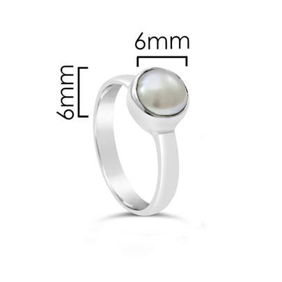 STONES & SILVER PEARL RING 6mm [SZ:9]