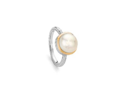 STONES & SILVER PEARL RING [SZ:7]