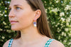 GREENWOOD DESIGNS MAGGIE VIOLET RECTANGULAR CRYSTAL WITH PEARL EARRINGS