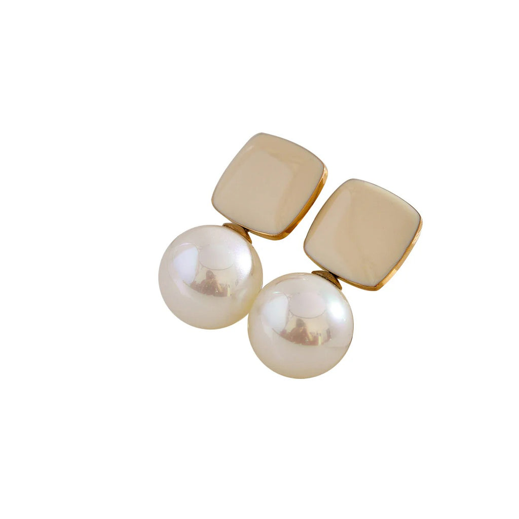 GREENWOOD DESIGNS FELICITY CREAM ENAMEL WITH PEARL STUD EARRINGS