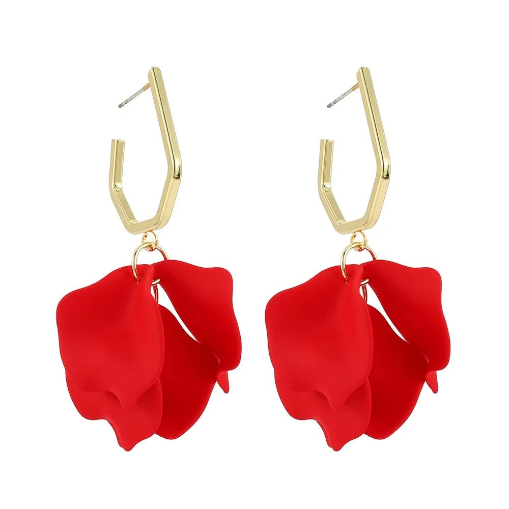 GREENWOOD DESIGNS PETUNIA GOLD HOOPS WITH RED PETALS