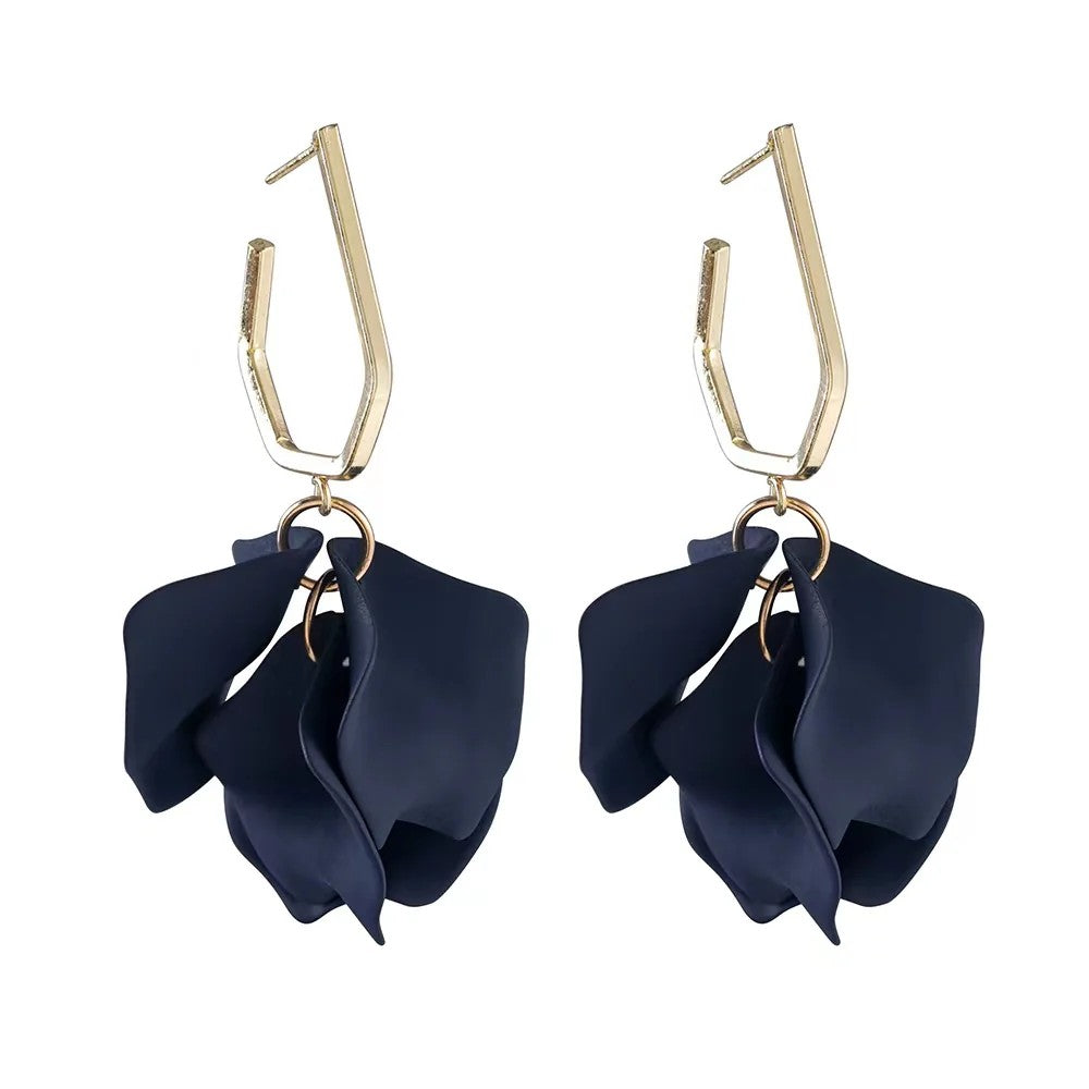 GREENWOOD DESIGNS PETUNIA GOLD HOOPS WITH NAVY PETALS