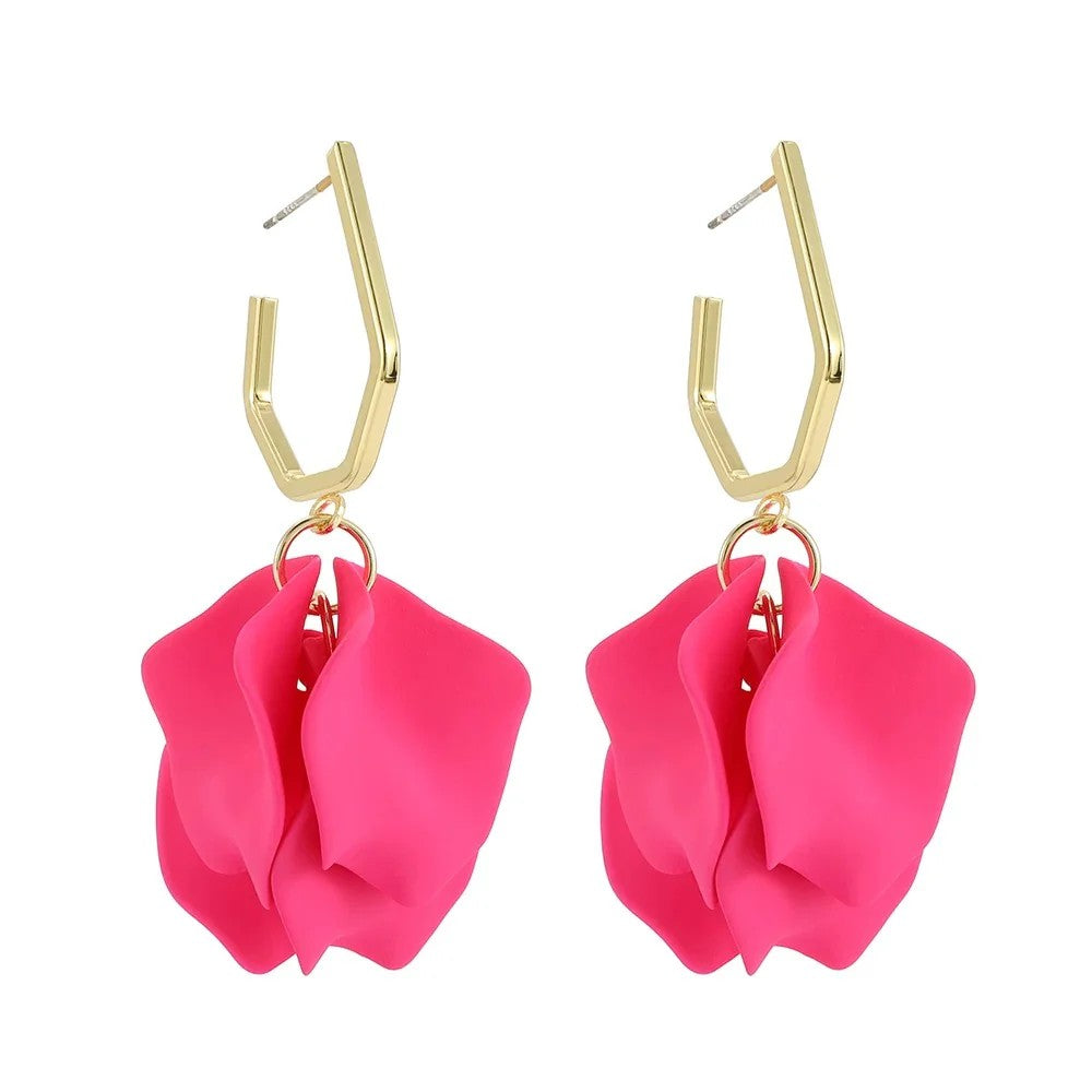 GREENWOOD DESIGNS PETUNIA GOLD HOOPS WITH HOT PINK PETALS