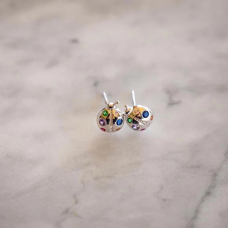 GREENWOOD DESIGNS LADYBUG STUD EARRINGS SILVER