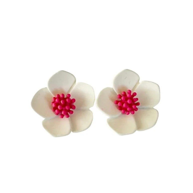 GREENWOOD DESIGNS POPPY WHITE & HOT PINK FLOWER STUDS
