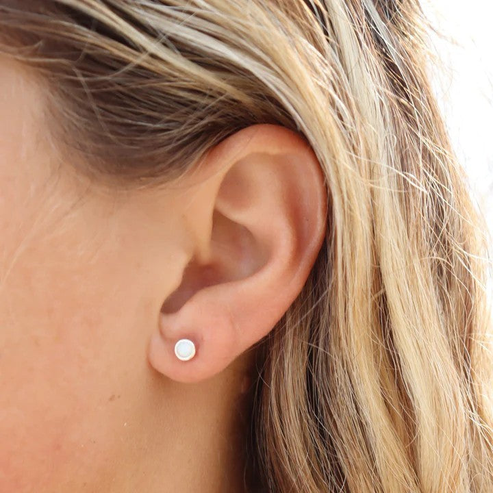 MIKI JEWELLERY OPAL STUDS - SILVER & WHITE