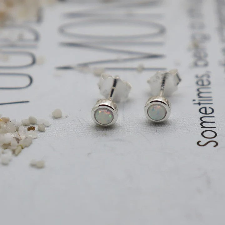 MIKI JEWELLERY OPAL STUDS - SILVER & WHITE