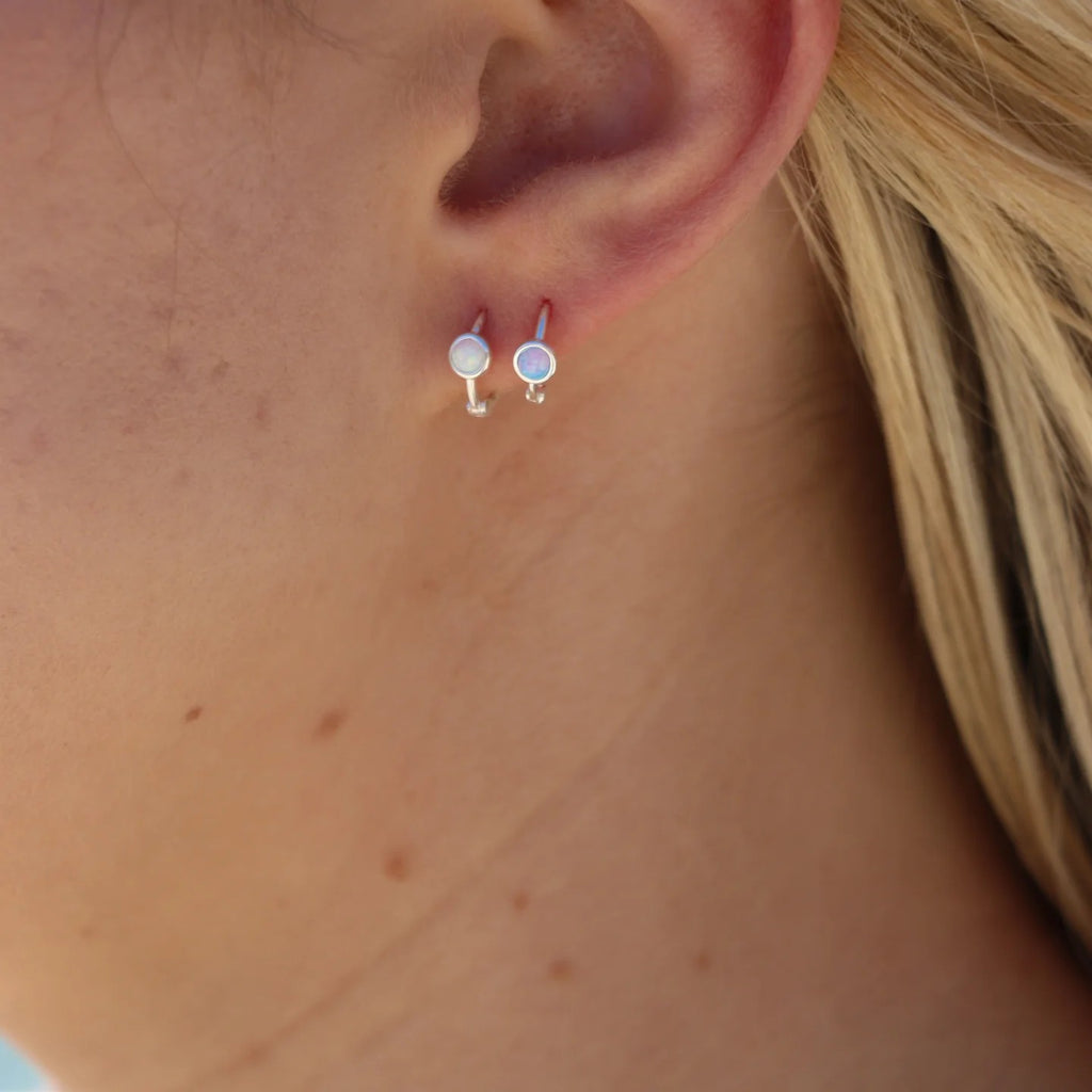 MIKI JEWELLERY OPAL HUGGIES - SILVER & WHITE