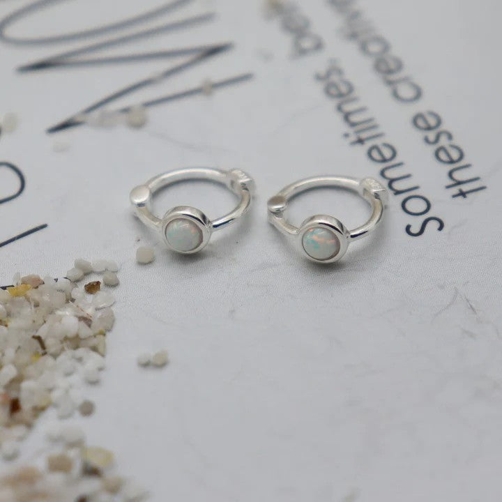 MIKI JEWELLERY OPAL HUGGIES - SILVER & WHITE