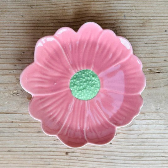 NOSS & CO FLOWER TRINKET DISH - PINK WITH GREEN CENTRE