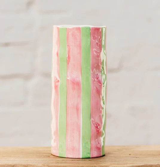 NOSS & CO LARGE VASE - PINK & MINT GREEN STRIPE