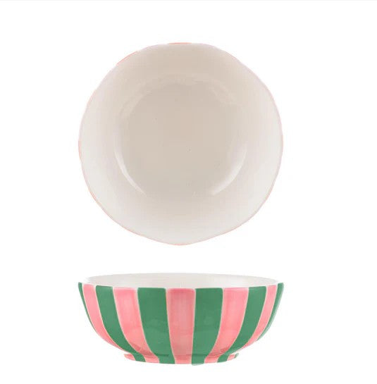 NOSS & CO MEDIUM BOWL - PINK & GREEN STRIPE
