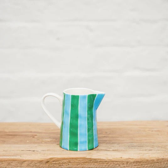 NOSS & CO MILK JUG - GREEN & CORNFLOWER BLUE STRIPE