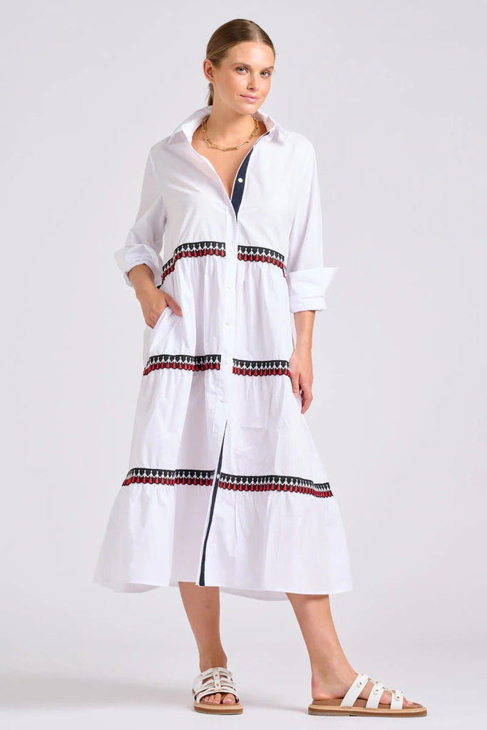 SHIRTY THE MARLO SHIRT DRESS - WHITE WITH PEOPLE TRIM [SZ:L]