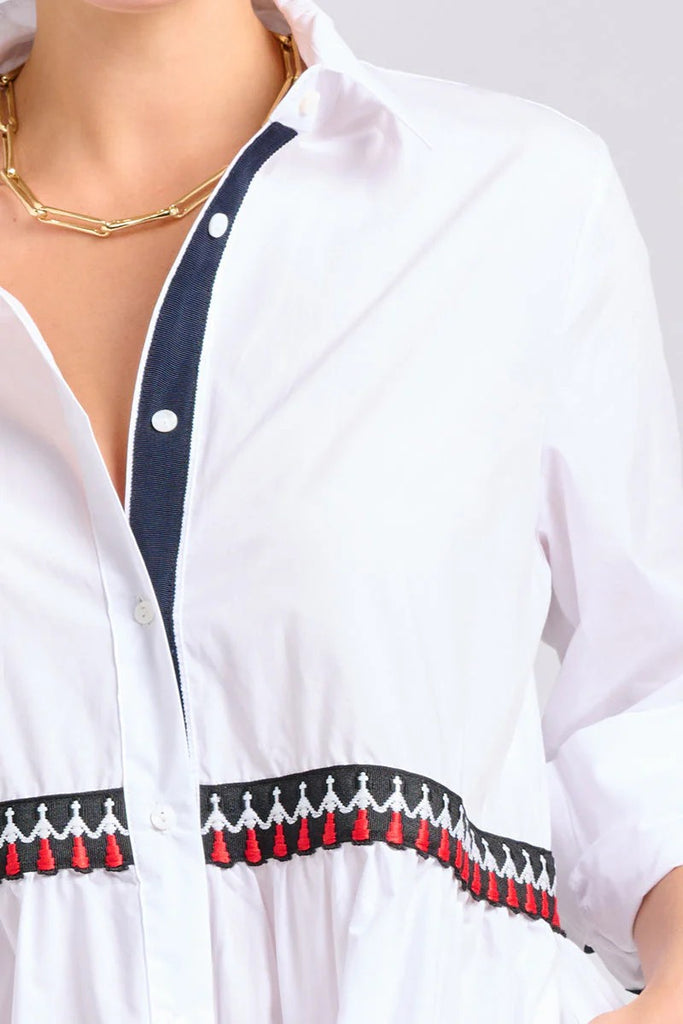 SHIRTY THE MARLO SHIRT DRESS - WHITE WITH PEOPLE TRIM [SZ:L]