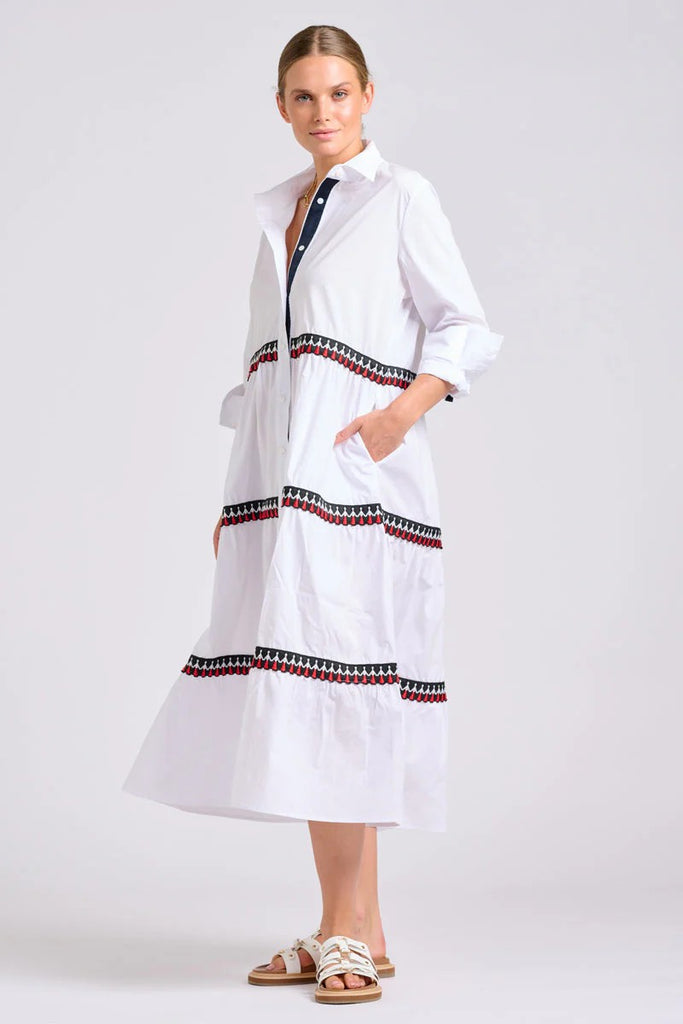 SHIRTY THE MARLO SHIRT DRESS - WHITE WITH PEOPLE TRIM [SZ:L]