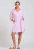 SHIRTY THE POPOVER SHIRTDRESS - WHITE WITH PINK STRIPE FLORAL TRIM [SZ:L]