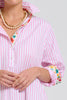 SHIRTY THE POPOVER SHIRTDRESS - WHITE WITH PINK STRIPE FLORAL TRIM [SZ:L]