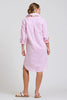 SHIRTY THE POPOVER SHIRTDRESS - WHITE WITH PINK STRIPE FLORAL TRIM [SZ:L]