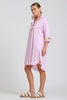 SHIRTY THE POPOVER SHIRTDRESS - WHITE WITH PINK STRIPE FLORAL TRIM [SZ:L]