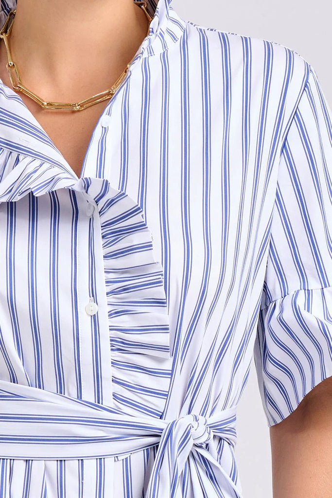 SHIRTY THE MOLLY OVERSIZED SHIRTDRESS - WHITE WITH AZURE TICKING [SZ:L]