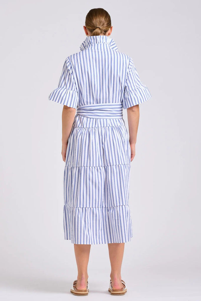 SHIRTY THE MOLLY OVERSIZED SHIRTDRESS - WHITE WITH AZURE TICKING [SZ:L]